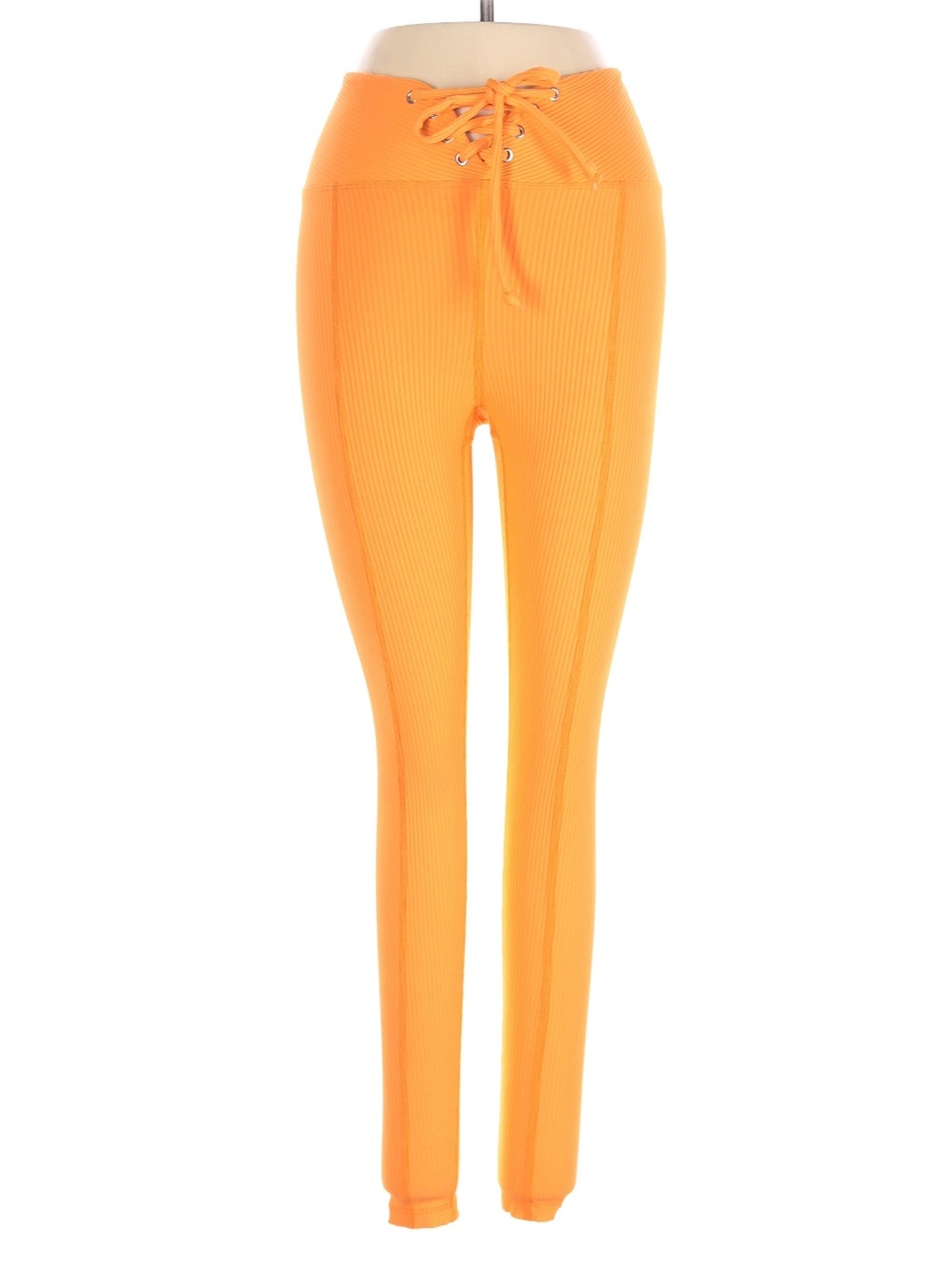 Year of Ours Lace-Up High-Waist Ribbed Leggings - Orange